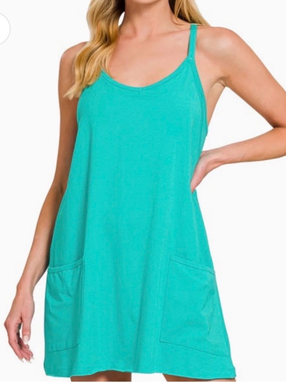 NWT ANRABESS Teal Romper Dress with Shorts & Pockets Size Large